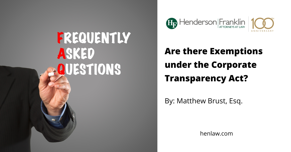 Are there Exemptions under the Corporate Transparency Act? Henderson