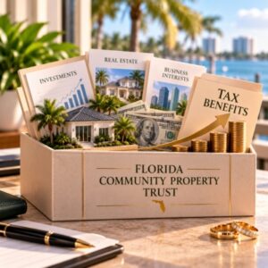 Florida Community Property Trust illustrating investments, real estate, business interests and potential tax benefits for married couples.